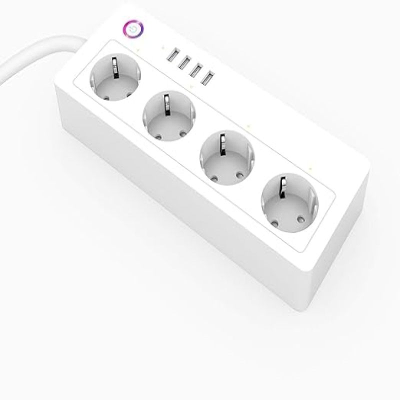 Intelligente Wlan-steckdosenleiste Mit 4 Überspannungsgeschützten Steckdosen, 4 Usb-anschlüssen, Fernbedienung, Timer, Kompatibel Mit Alexa Und Google Assistant, 230 V Wechselstrom, 15 A