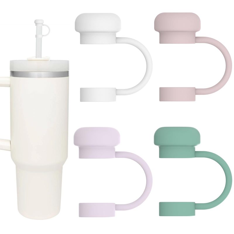 Set Mit 4 10-mm-silikon-strohhalmschutzhüllen Für 30/40-unzen-becher, Hübsch Und Wiederverwendbar, Mit Sicherheitsband, Lebensmittelechte Staubschutzhüllen.