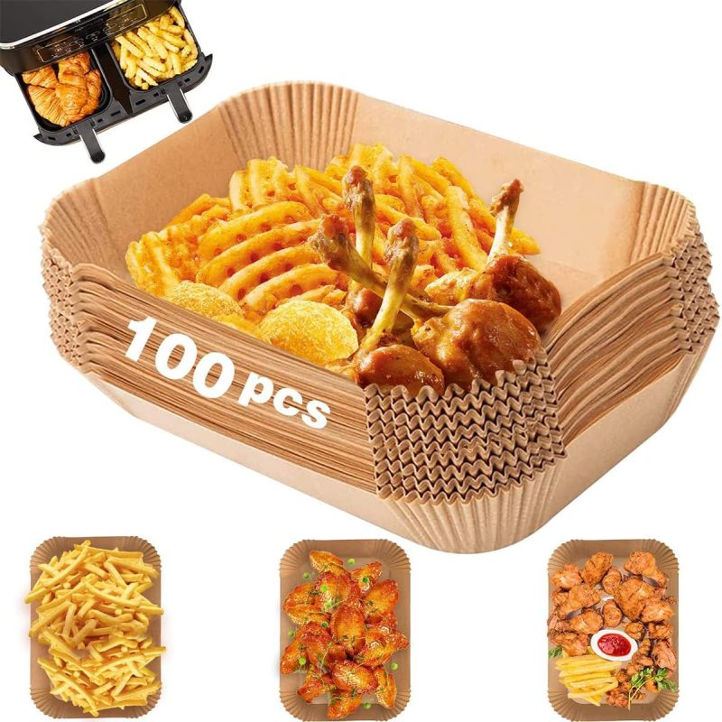 100 Blatt Quadratisches, Antihaftbeschichtetes Backpapier Für Heißluftfritteusen, Ölbeständig Und Wasserdicht.