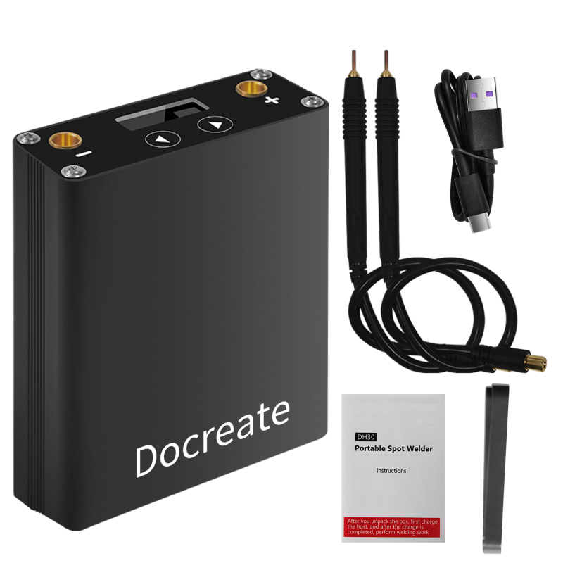 Dh30 Tragbares Punktschweißgerät Mit Oled-bildschirm, Eingebautem Wiederaufladbarem Lithium-akku, 1 Paar Punktschweißstiften, 2 M Nickeldraht Und Usb-c-ladekabel.