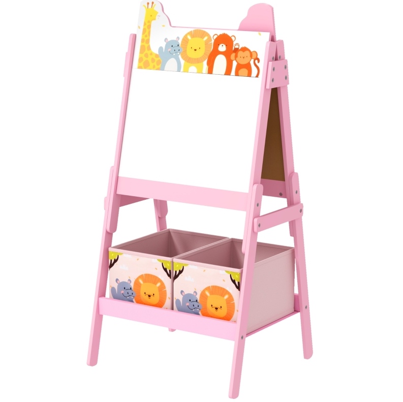 2-in-1-kinderstaffelei Mit Weiß- Und Kreidetafel, 2 Aufbewahrungsboxen, Rosa