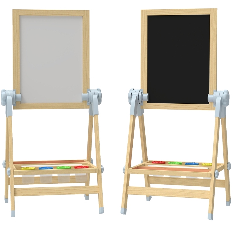 Kinder-staffelei Aus Holz Mit Höhenverstellbarer Kreidetafel Und Magnetischer Weißwandtafel
