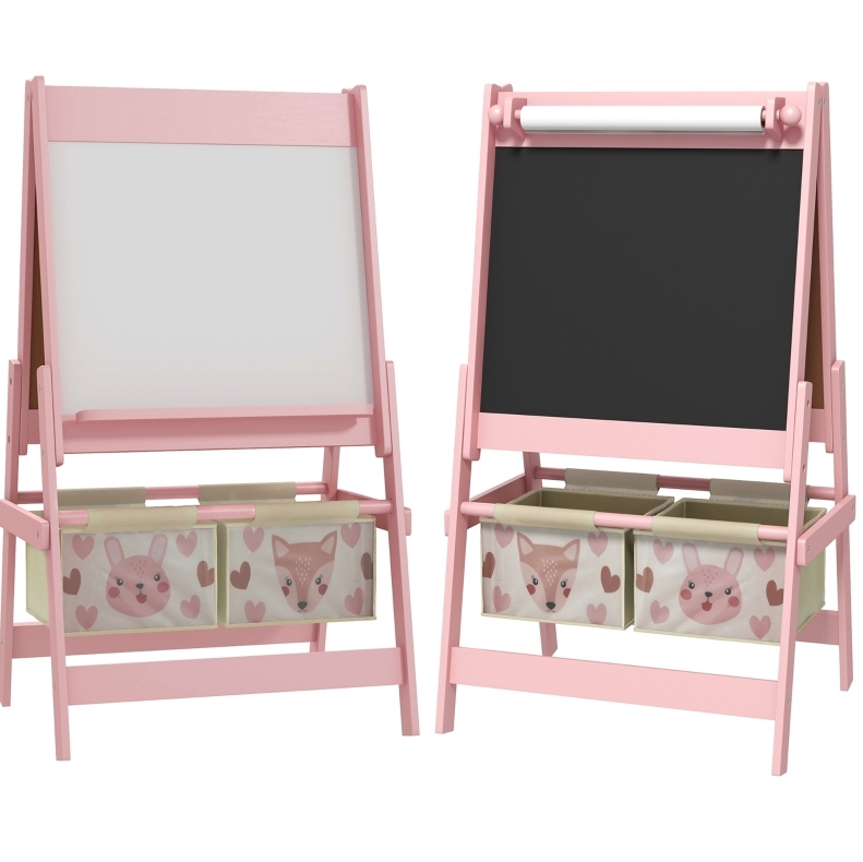 3-in-1-kinderstaffelei Mit Kreidetafel, Whiteboard Und Papierrolle, 54 X 46,5 X 93 Cm, Rosa