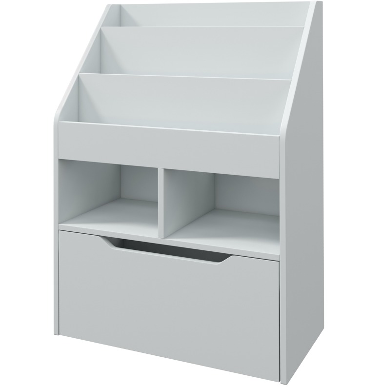 Kinderbücherregal Mit Schublade Und 2 Offenen Fächern Aus Grauem Mdf, 60 X 29,9 X 90 Cm