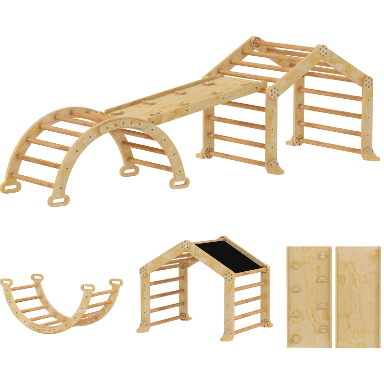 9-in-1-kletterpark Aus Holz Für Kinder Mit Rampe, Rutsche, Leiter Und Tafel