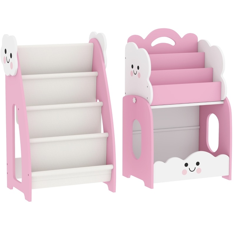 Kinderregal 3-in-1 Mit Spielzeugaufbewahrung Und Nachttisch, Mdf, Rosa