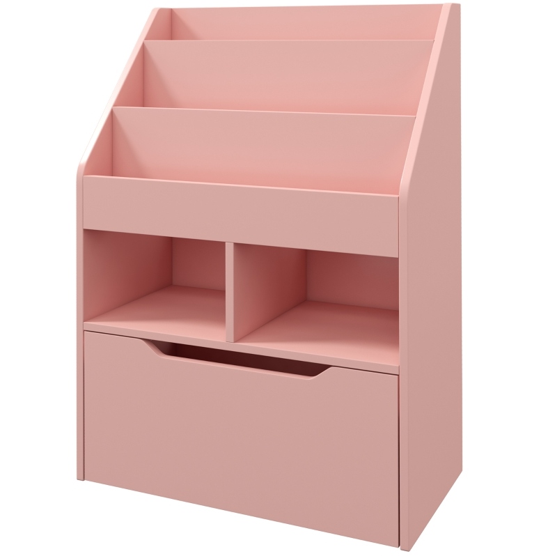 Kinderregal Mit Schublade Und 2 Offenen Fächern, Mdf, Rosa, 60 X 29,9 X 90 Cm Homvra