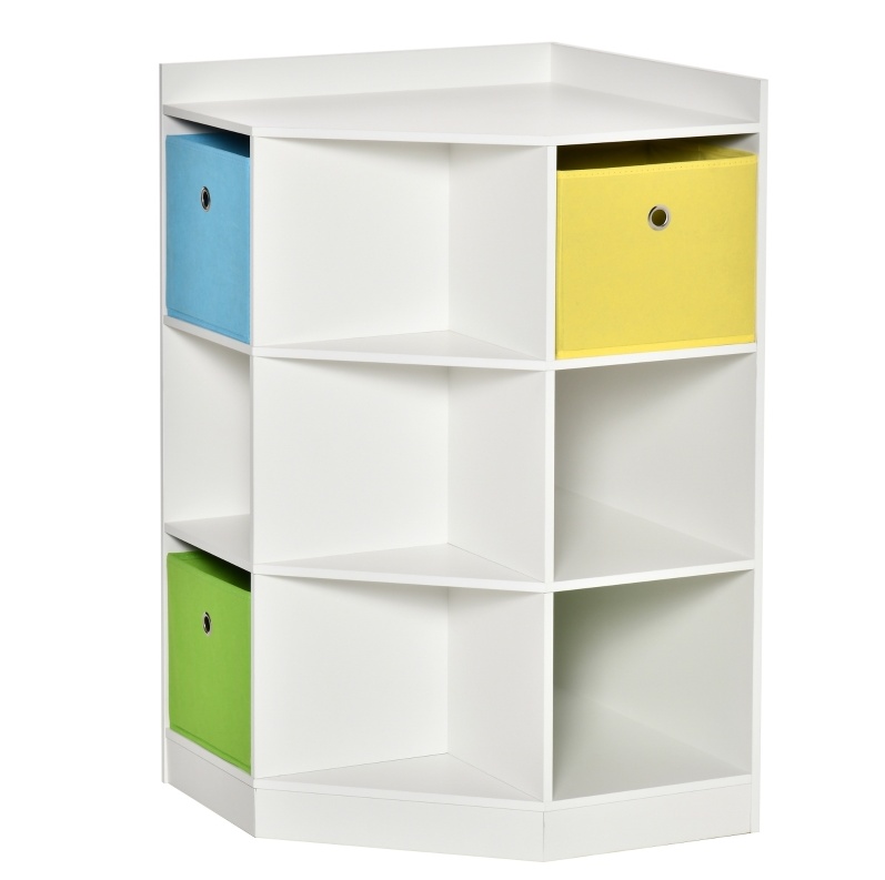 Kinder-eckregal Mit 3 Aufbewahrungsboxen 57,4 X 57,4 X 94 Cm Weiß Homvra