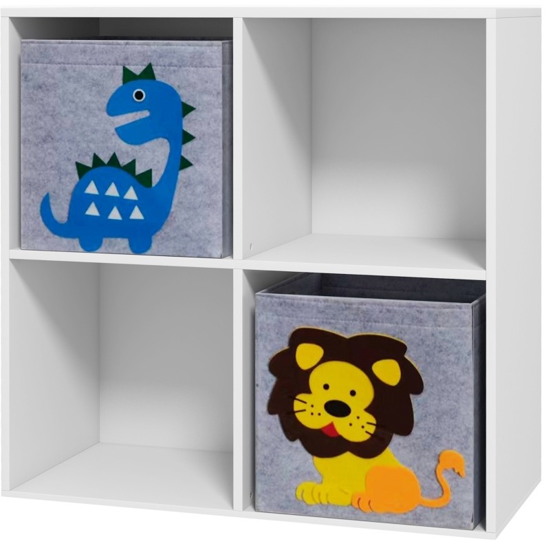 Kinderregal Mit 4 Fächern Und 2 Holz-aufbewahrungsboxen, 61,8 X 29,9 X 61,8 Cm