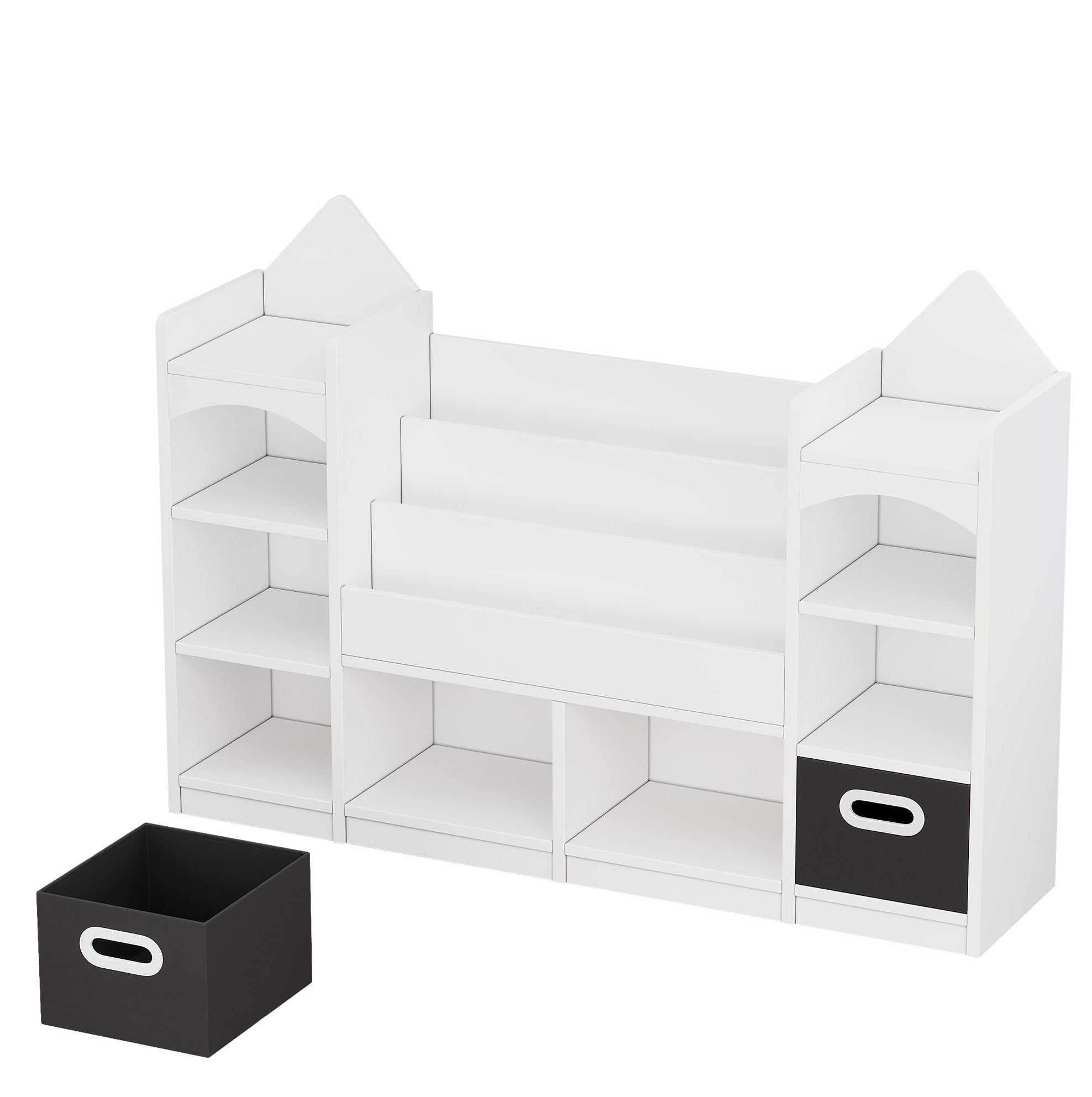 Kinderregal Mit Stauraum Und 2 Faltbaren Boxen Aus Weißem Mdf, 130 X 30 X 90 Cm, Homvra