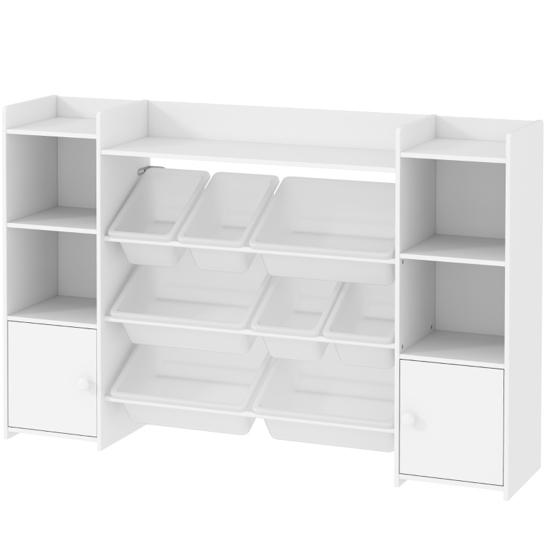 Kinderregal Aus Mdf Und Metall Mit 8 Herausnehmbaren Boxen, 140 X 30 X 90 Cm, Weiß Homvra