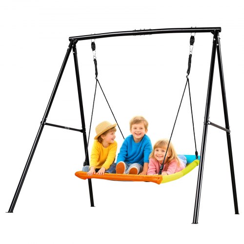 Gartenschaukel Mit A-förmigem Metallgestell, Schaukelsitz (150 X 81 Cm), Bis Zu 199,6 Kg Tragkraft, Schaukelset Outdoor, Verstärkt Mit Spiralförmigen Bodenankern, Kinderschaukel Farbenfroh