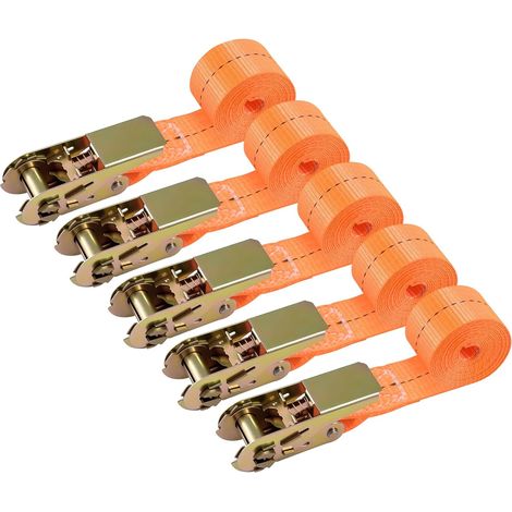 5 Pièces Sangle A Cliquet, Sangles D’arrimage, 2.5 Cm X 2 M, Peuvent Supporter Jusqu'à 800 Kg, Solides Sangle À Cliquet Pour Charge Solide