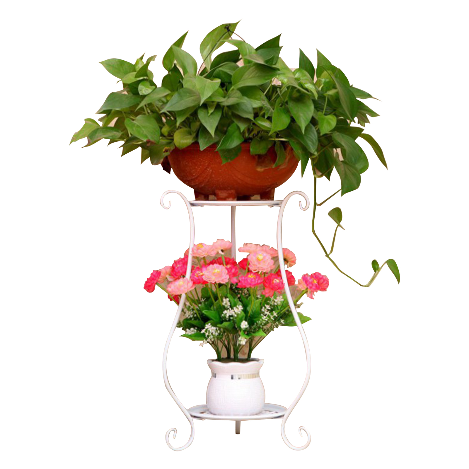 Zweistöckiger Pflanzenständer Aus Metall, Blumentopfhalter, Ablageregal, Aufbewahrungsorganizer Für Balkon, Garten Und Wohnbereich