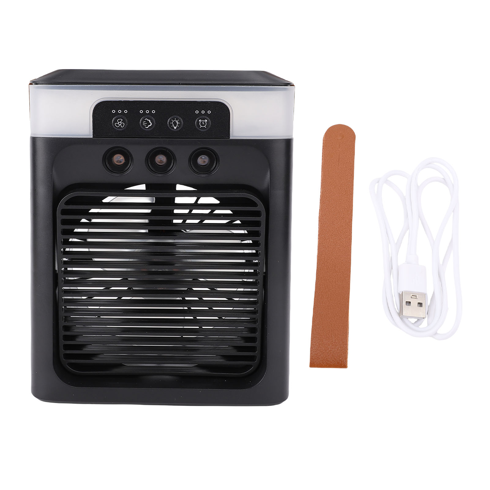 Ventilateur De Bureau 3 En 1 Avec Réservoir D'Eau 400 Ml, Humidificateur, Rechargeable Par Usb Et Veilleuse, 3 Trous.