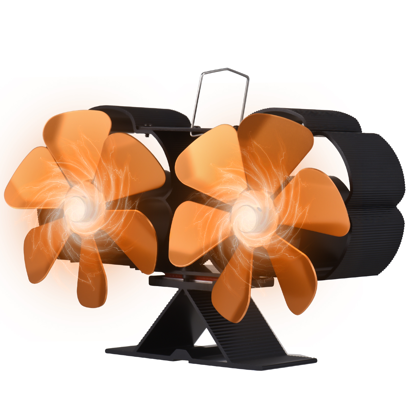 Ventilateur De Poêle À Double Tête Avec 6 Niveaux De Chaleur, Poignée De Transport Et Protection Contre La Surchauffe Pour Cheminée À Bois