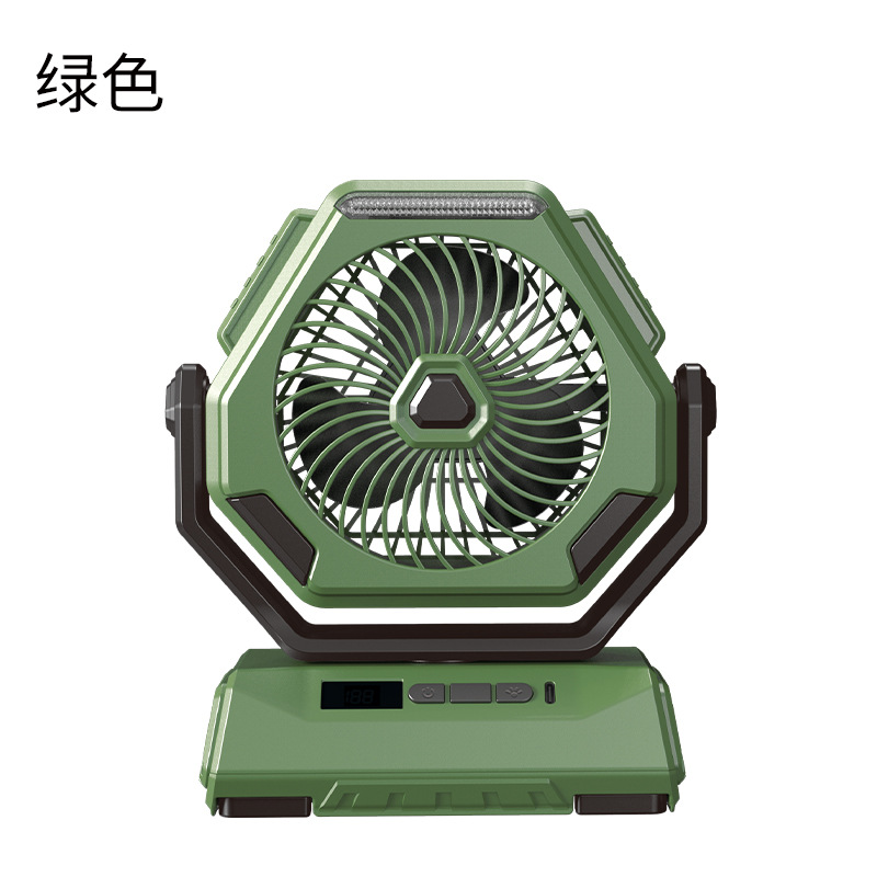 Ventilateur De Camping Silencieux 15 Cm (6 Pouces) Avec Éclairage Et Affichage Numérique, Grande Capacité, Modèle A26, (vert Militaire)