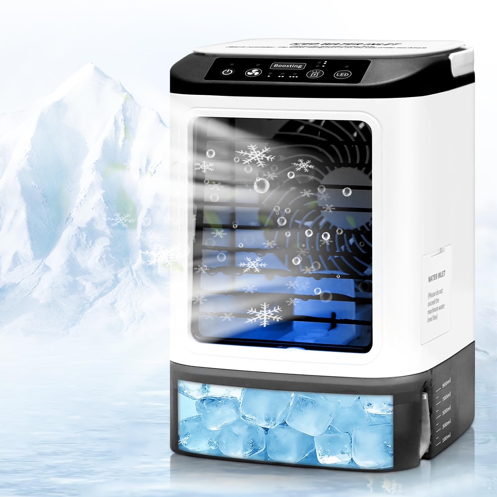Refroidisseur D'Air, Ventilateur De Refroidissement Par Évaporation 4 En 1 Avec Réservoir D'Eau De 900 Ml, Silencieux, 4 Vitesses
