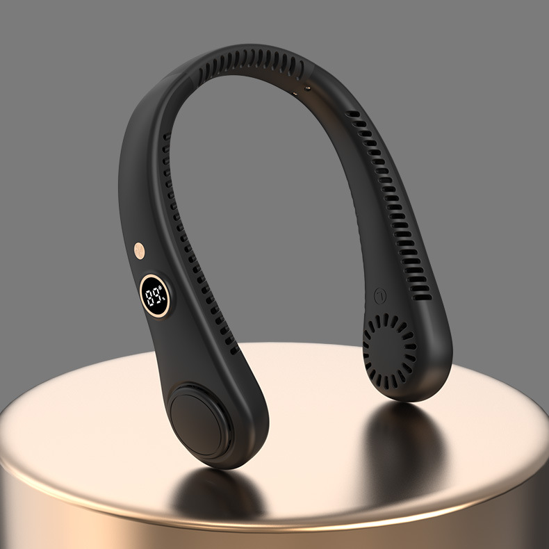 Ventilateur De Cou Silencieux Et Compact Usb Noir Avec Affichage Numérique, Idéal Pour Les Sports De Plein Air.