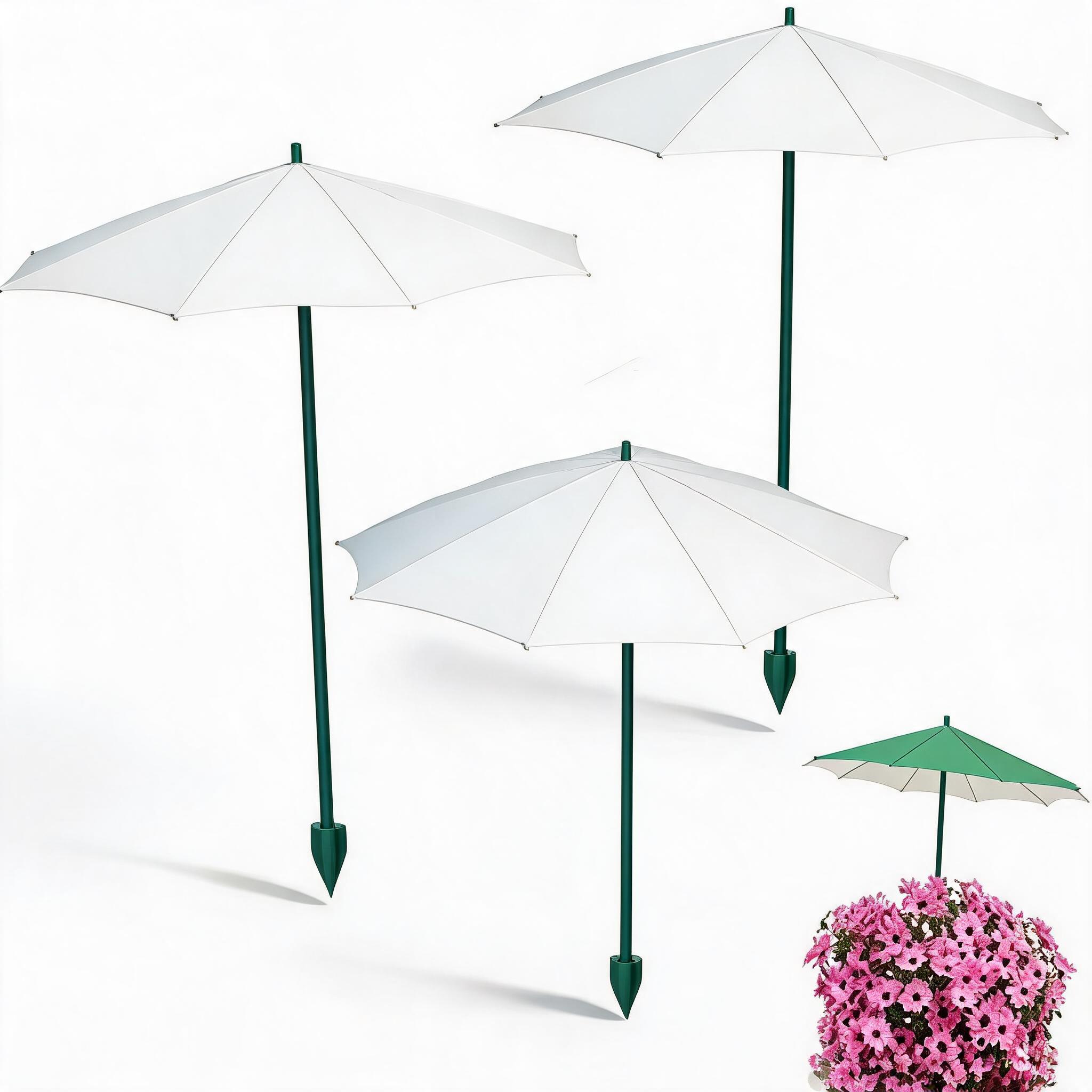 Set Mit 3 Weißen Mini-gartenschirmen (44 Cm) Mit Uv-schutz, Ideal Für Setzlinge, Blumen Und Gemüse. Wetterfeste Fiberglas-erdspieße. Perfekt Für Balkone Und Terrassen.