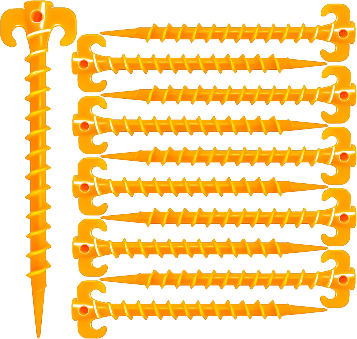 Lot Von 10 Orangefarbenen Zeltpiquets Von 20 Cm (7,9 Taschen), Spiralförmig An Der Sonne Befestigt, Robuste Piquets In Sichtform Für Camping, Strand, Auvents, Bâches Und Randonnées.