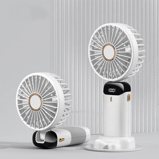 Ventilateur Portable Aqqogib Mini, 5 Vitesses Réglables, Batterie 3000 Mah Rechargeable Par Usb, Silencieux, Blanc Et Marron.