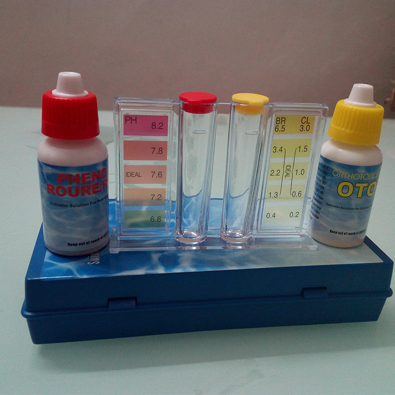 Schwimmbadwasser-testset: Ai-testbox, Ph-testreagenz, Restchlor-testbox, Säure-base-testbox (ein Wassertestset).
