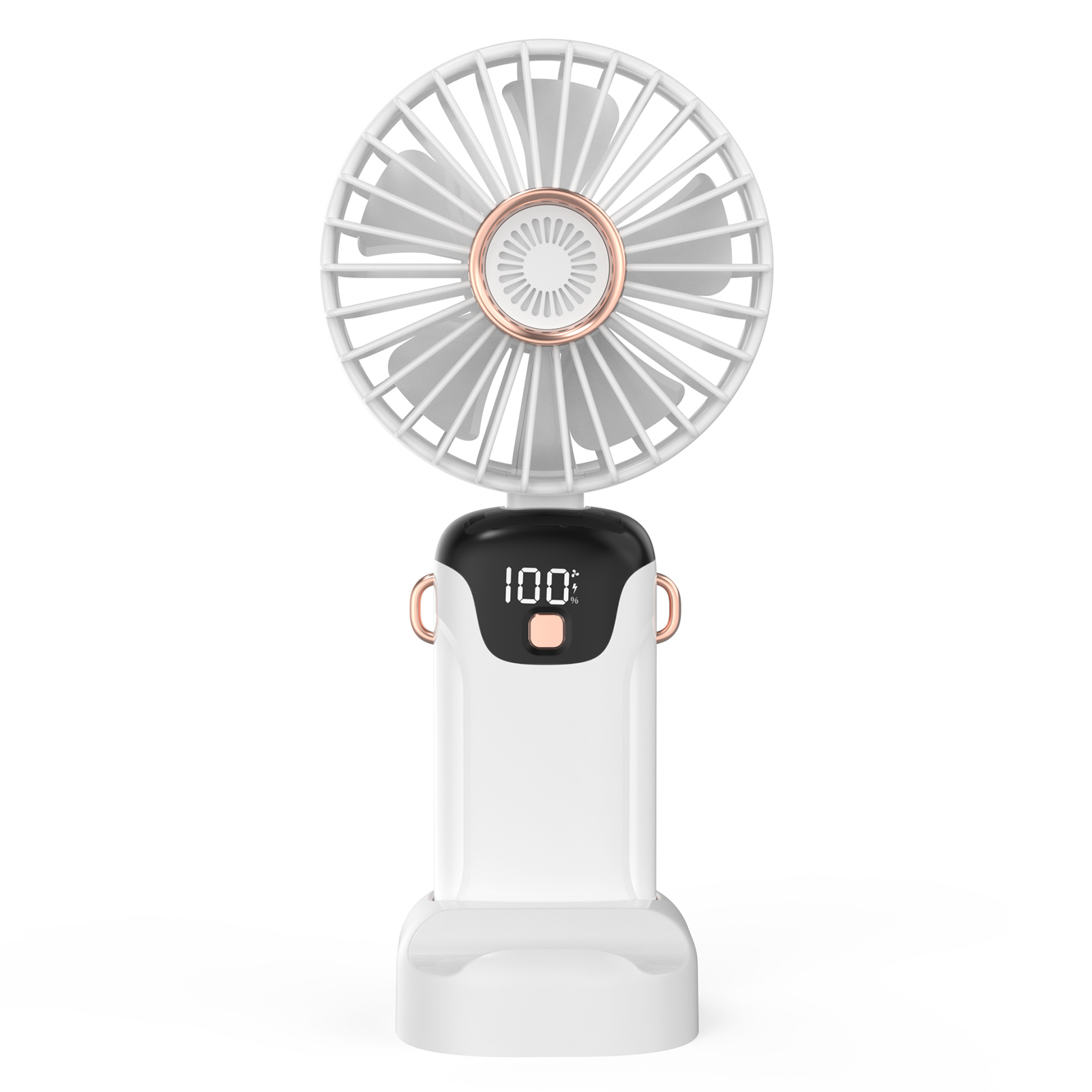 Mini Ventilateur Portatif Pliable, 5 Vitesses, 5h Autonomie, Faible Bruit, Couvercle Amovible, Écran Led (batterie/vitesse), (blanc)