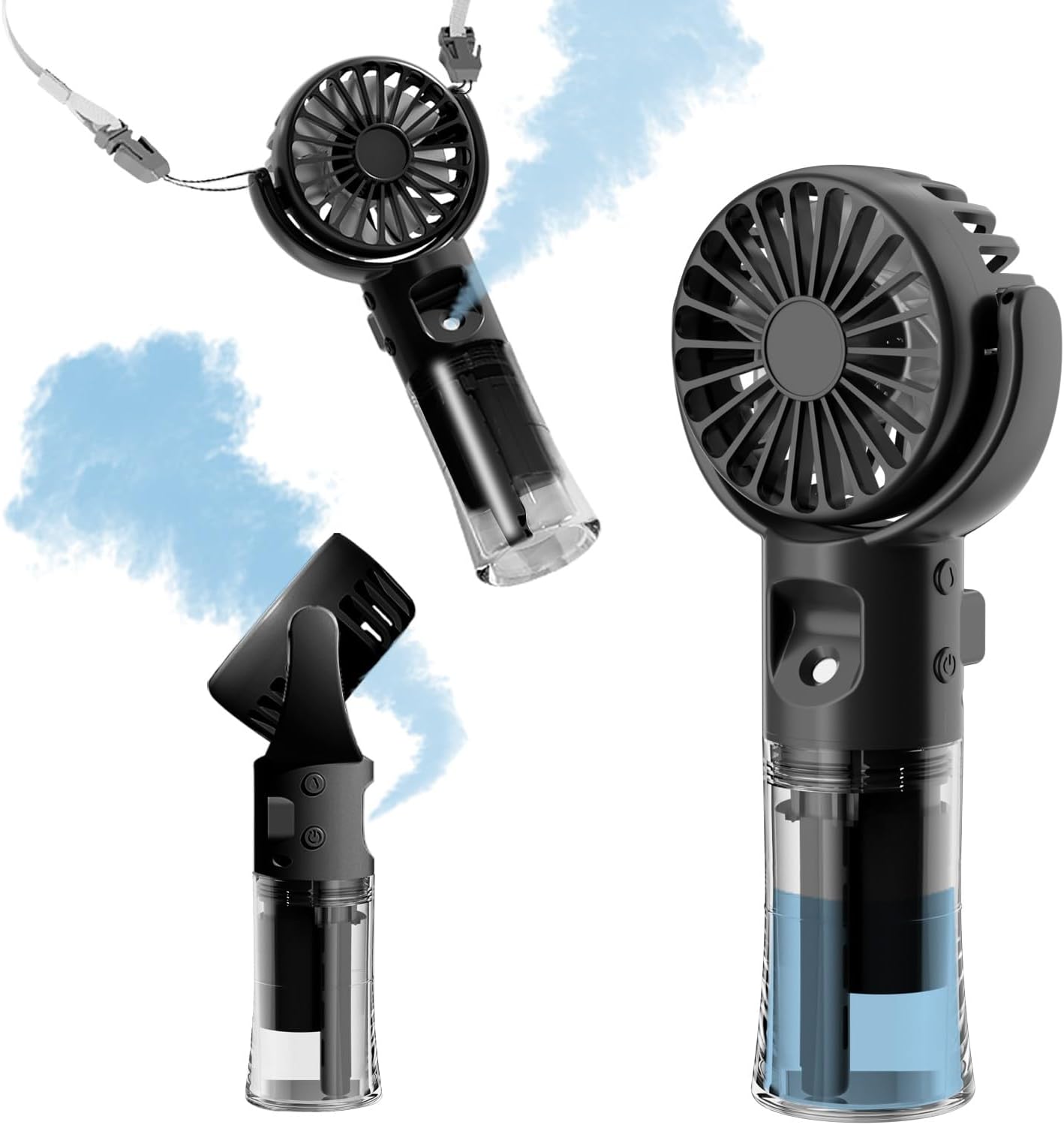 Ventilateur Portatif Noir, Rechargeable Avec 4 Vitesses De Ventilation.