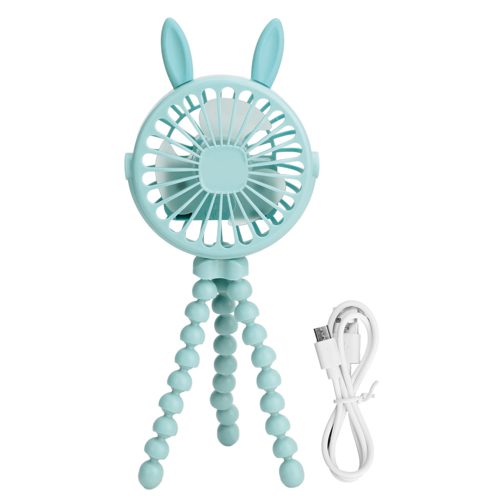 Ventilateur Pour Poussette Électrique, Réglable À 3 Vitesses, Avec Ailettes Pointues, Suspendre Avec Pince Trépied Et Led, (bleu)