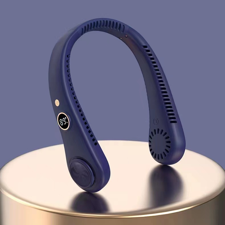 Ventilateur De Cou Sans Pales, Rechargeable Par Usb, Pliable, Mini Ventilateur Électrique De Sport, Affichage Numérique Bleu (batterie 1500 Mah)
