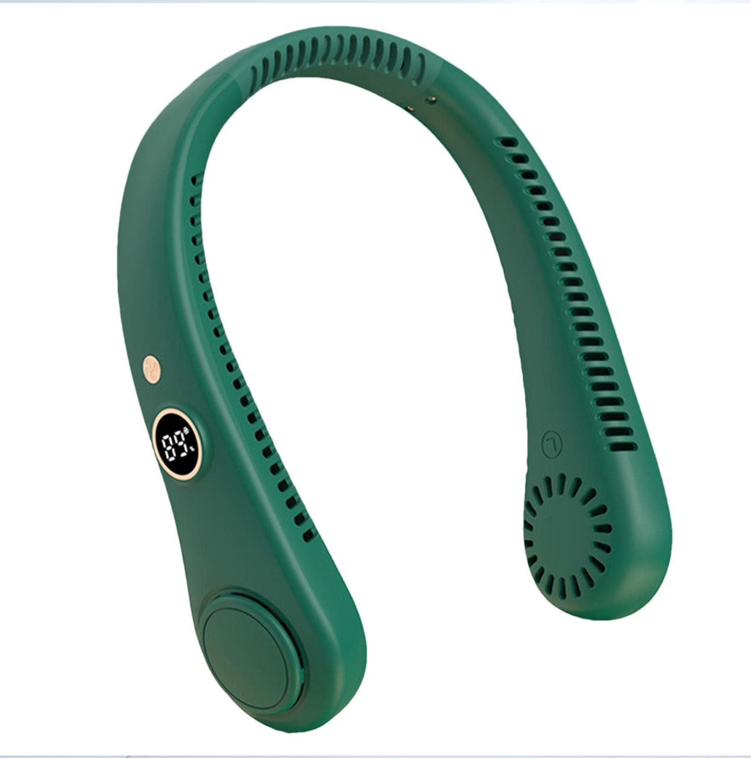 Ventilateur De Cou Sans Pales — Rechargeable Par Usb, Mains Libres, Affichage Numérique, Mini Pliable (vert-bleu) [batterie 1500 Mah]
