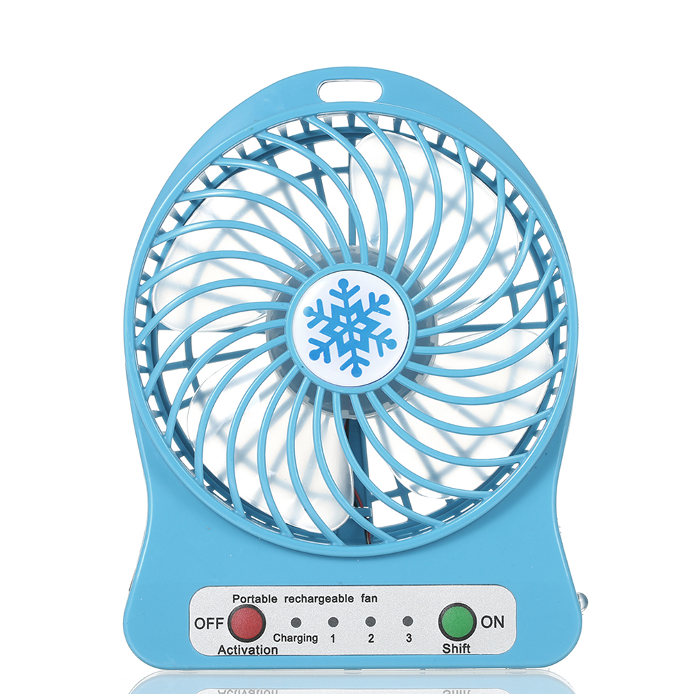 Ventilateur De Bureau Rechargeable Avec Lumière Led, Mini, Chargement Usb, 3 Modes De Vitesse, Éclairage Led, Refroidissement (bleu)