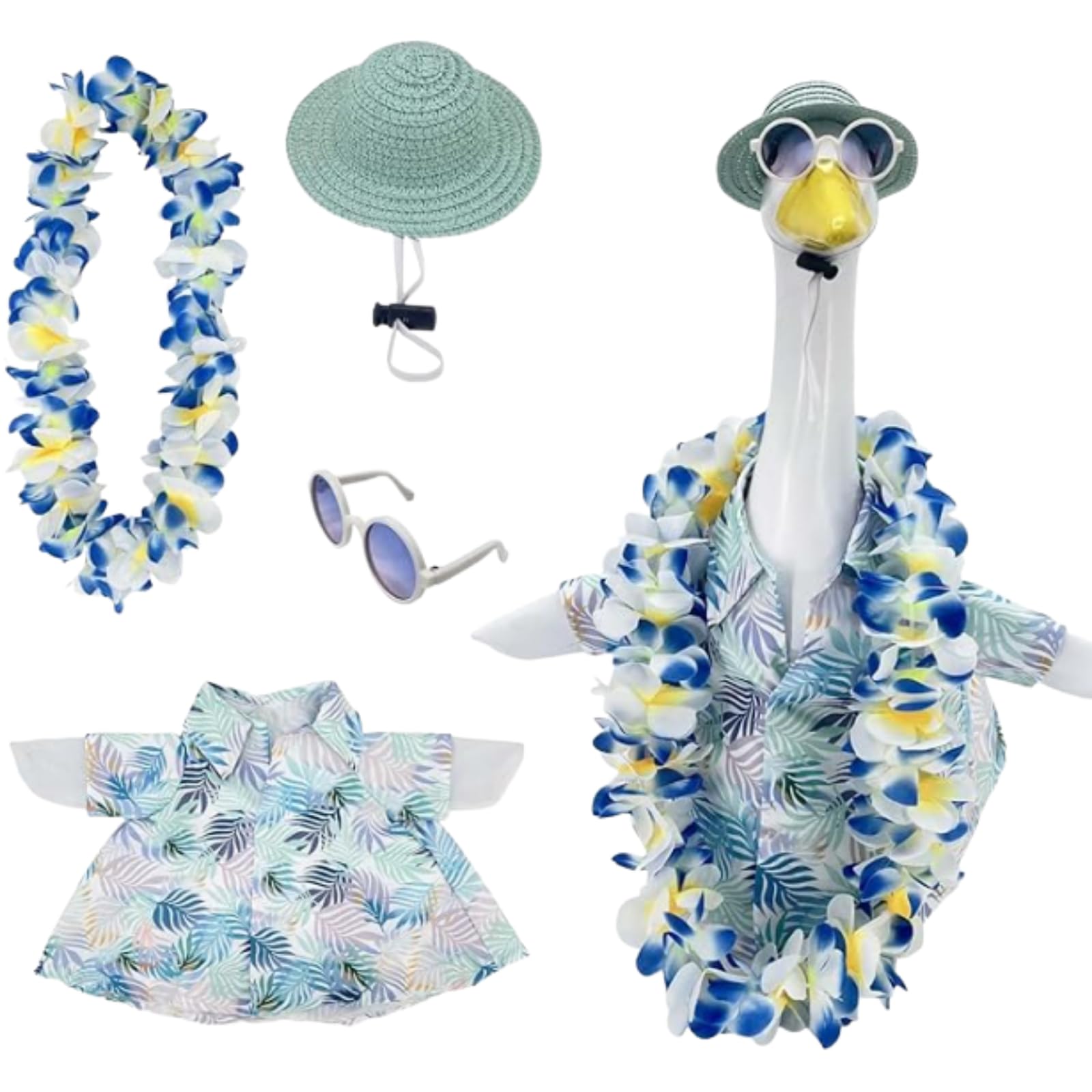 Verandagans: 58 Cm Große Dekorative Gartenfigur – Sommerliches Hawaii-outfit Für Strand, Garten Und Außendekoration – Frühlingsaccessoires – Figur