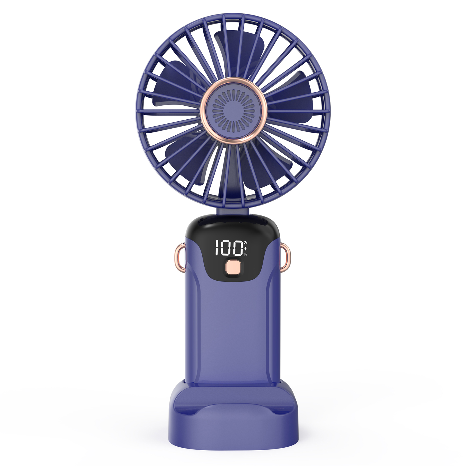 Mini Ventilateur Portatif Pliable Avec Affichage Numérique Led Bleu, 5 Réglages De Vitesse, 5h Fonctionnement Continu, Silencieux, Couvercle Amovible (niveau Batterie/vitesse Affiché)