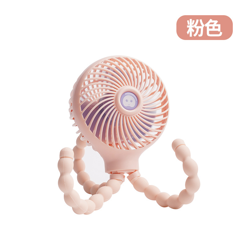 Mini Ventilateur Portable Pliable En Forme De Pieuvre, Rechargeable Par Usb, Avec Support Pour Téléphone Portable Et Motif Pieuvre Rose