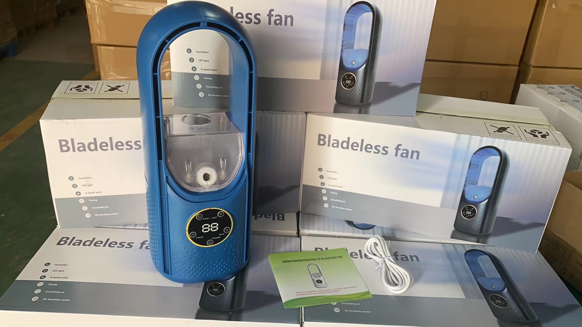 Ventilateur Sans Pales, Ventilateur De Refroidissement Par Pulvérisation D'Eau, Ventilateur Bleu (emballage En Boîte De Couleur Neutre Anglaise)