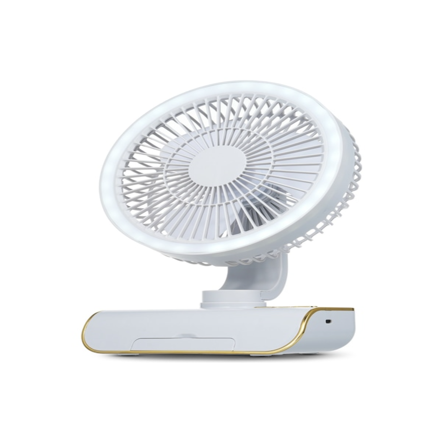 Petit Ventilateur Oscillant Automatique Rechargeable Par Usb, Idéal Pour Chambres D'Étudiants, Bureaux, Camping, Doté D'Éclairage Multifonctionnel