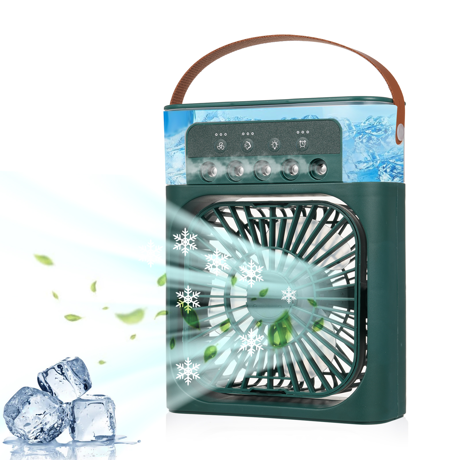 Ventilateur Humidificateur De Bureau Avec Cinq Trous De Pulvérisation, Trois Vitesses, Trois Réglages D'Atomisation, Minuterie 1h/2h/3h(vert)