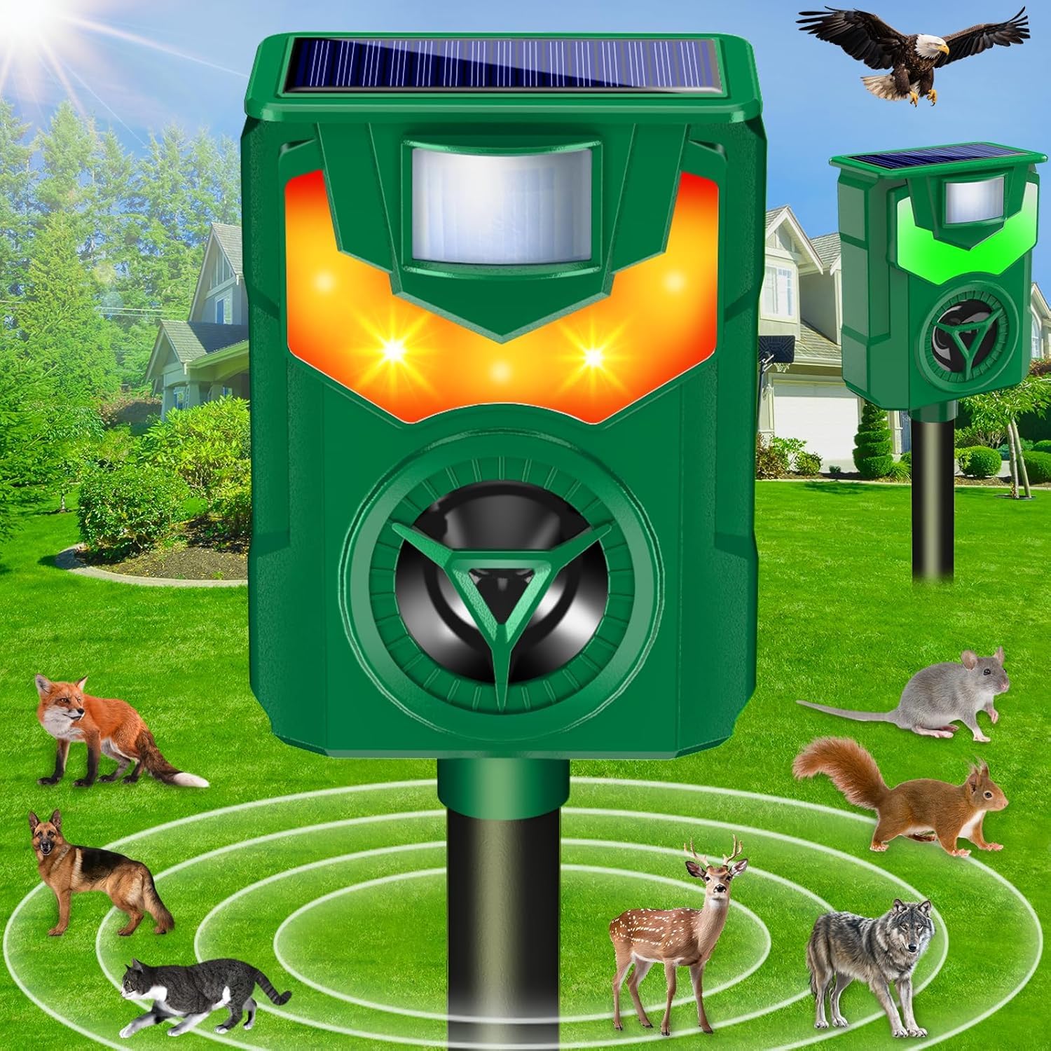 Solarbetriebenes Ultraschall-haustierabwehrgerät Mit Bewegungsmelder Und Taschenlampe (1 Stück)