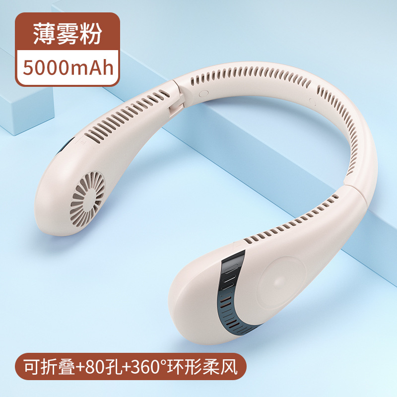 Ventilateur De Cou Pliable Avec Batterie 5000 Mah, Fonction Brumisateur, Dimensions 208×206×62 Mm, Version Anglaise