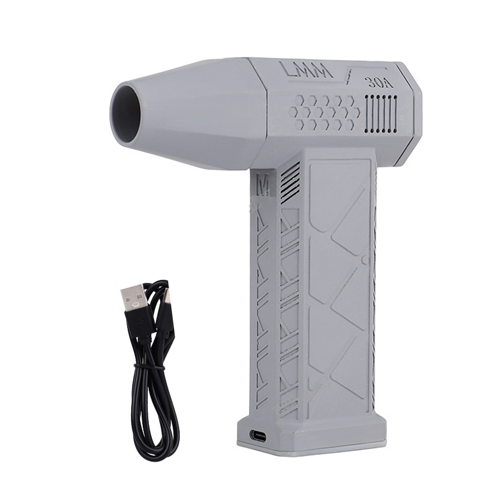 Ventilateur Turbine Pour Aspiration Poussières, Moteur Sans Balais Haute Vitesse, 3 Vitesses, Buse Magnétique Puissante, 2 Batteries 4000 Mah, Port Charge Type C (gris Clair)