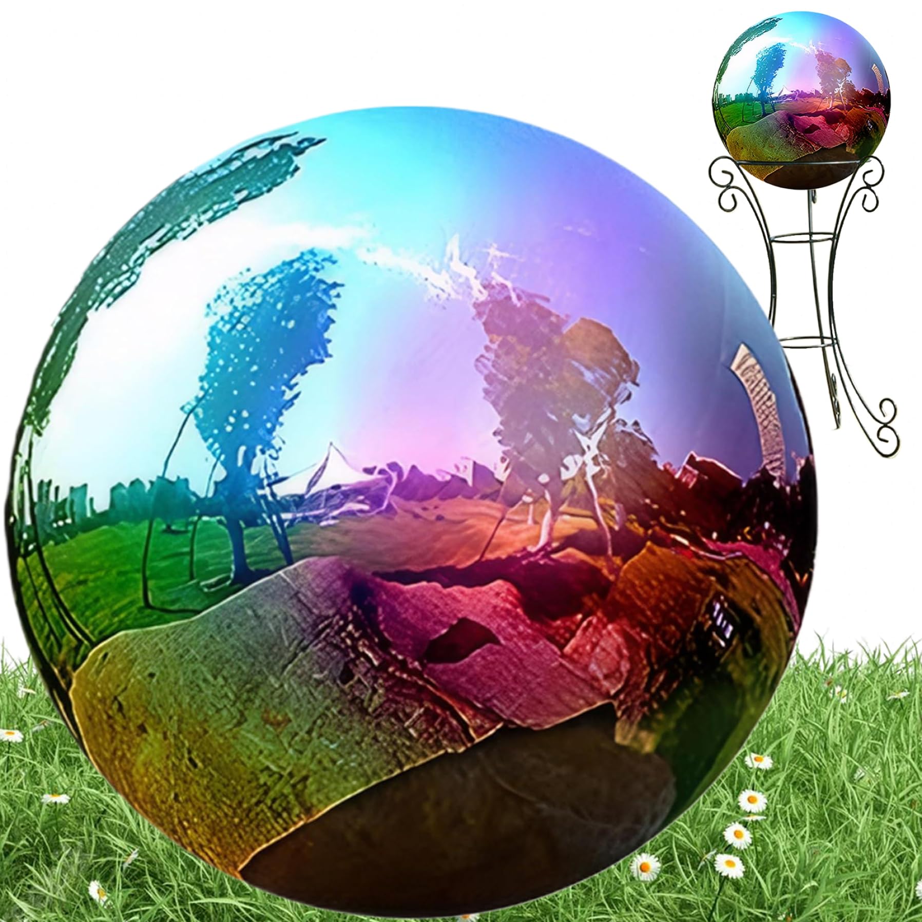 Dekorative Edelstahlkugel, 25 Cm Durchmesser: Reflektierende Regenbogenkugel Mit Spiegeleffekt – Polierte Und Hohle Ausführung, Ideal Für Garten, Teich, Schwimmbad, Terrasse Und Rasen.