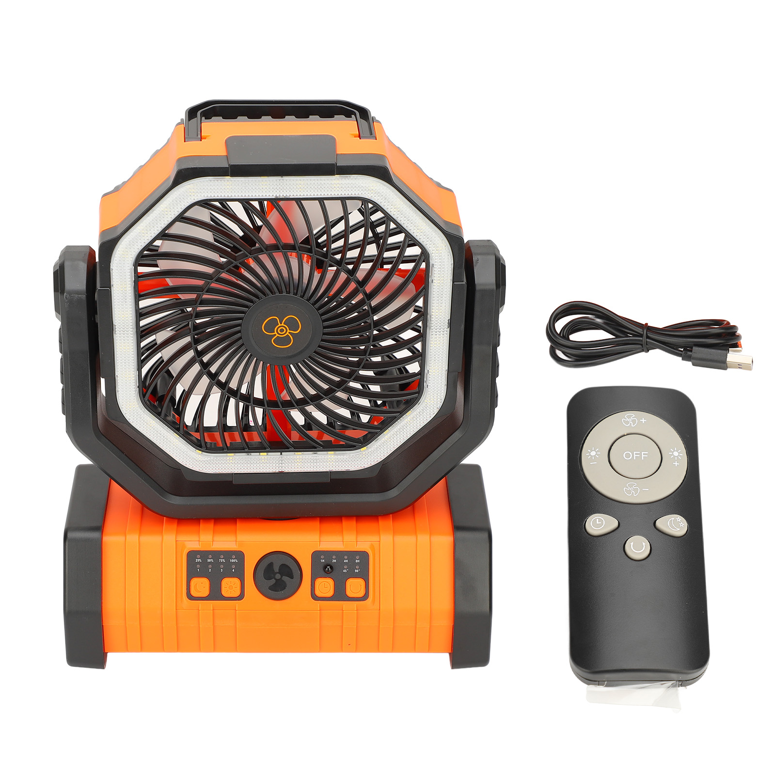 Ventilateur De Camping Avec Lumière Et Télécommande, Double Crochet, Rechargeable Sur Batterie Usb, Silencieux, 20 000 Ma (orange)