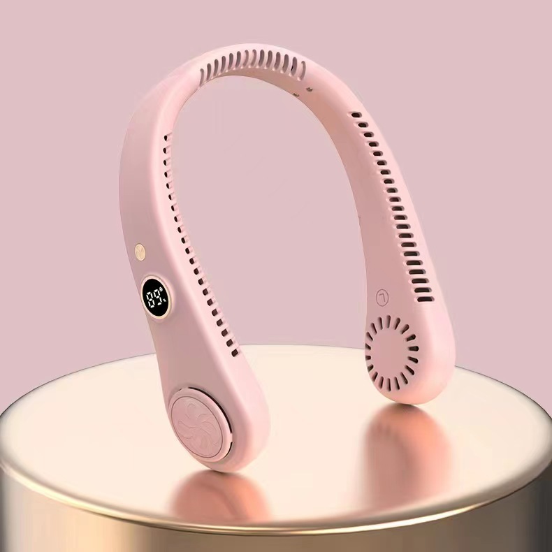 Ventilateur De Cou Sans Pales, Pliable, Rechargeable Par Usb, Avec Affichage Numérique (batterie 1500 Mah, Rose)
