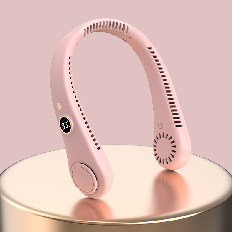 Ventilateur De Cou Silencieux Et Compact Usb Rose Avec Affichage Numérique, Idéal Pour Les Sports De Plein Air.