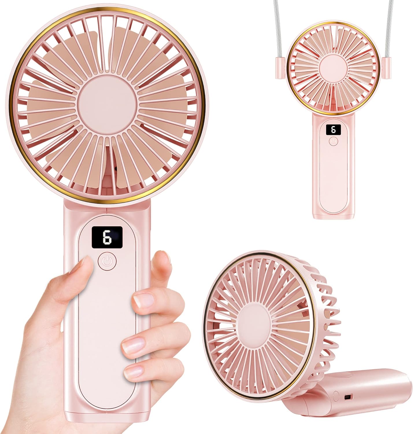 Ventilateur Portable Rechargeable Par Usb 4000 Mah, Pliable À 180°, 6 Vitesses, Écran Lcd, Cordon Port Cou, Ultra Silencieux, Format Poche