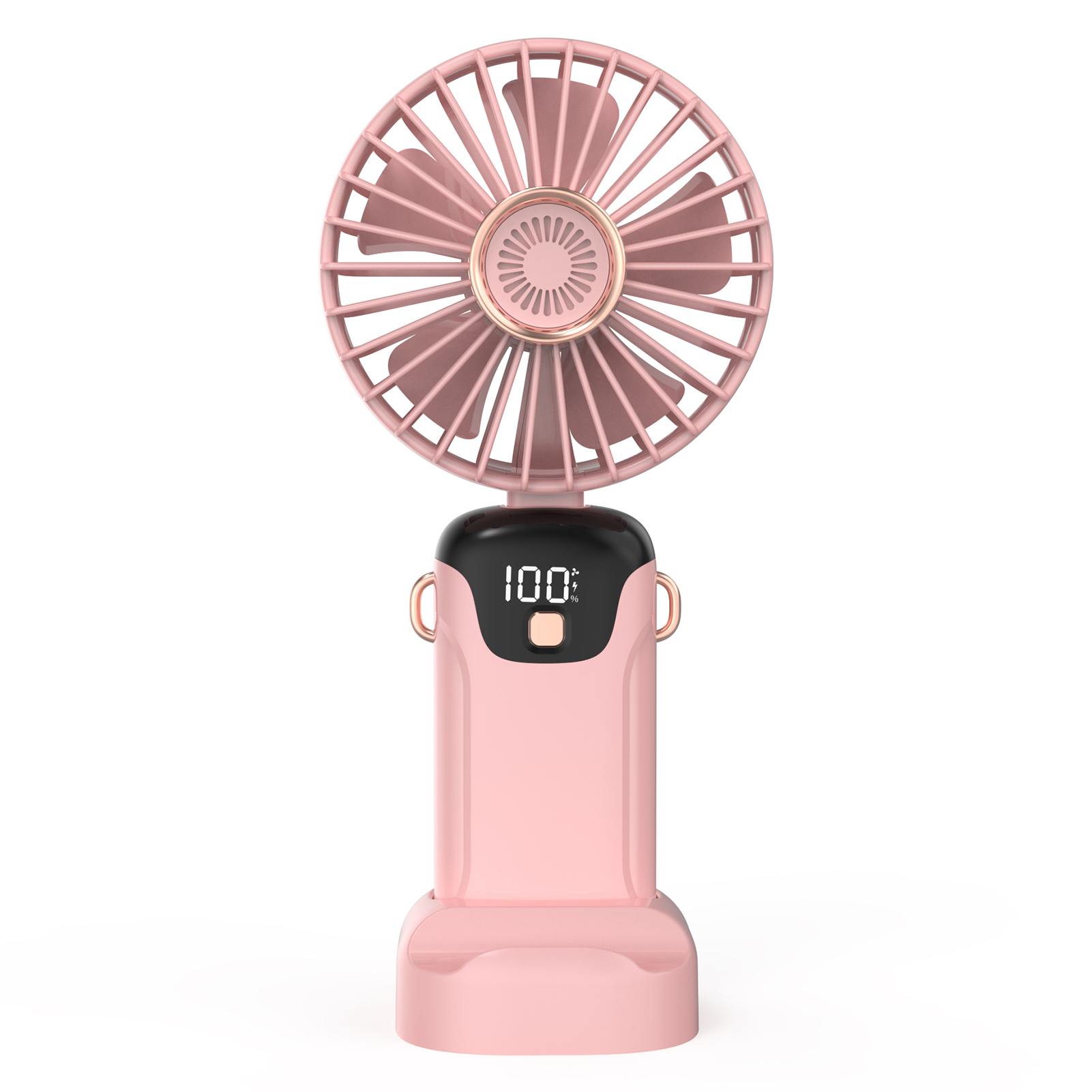 Mini Ventilateur Portatif Pliable, Affichage Numérique, 5 Vitesses, Autonomie 5h, Faible Bruit, Couvercle Amovible, Écran Led (niveau Batterie/vitesse) (rose)