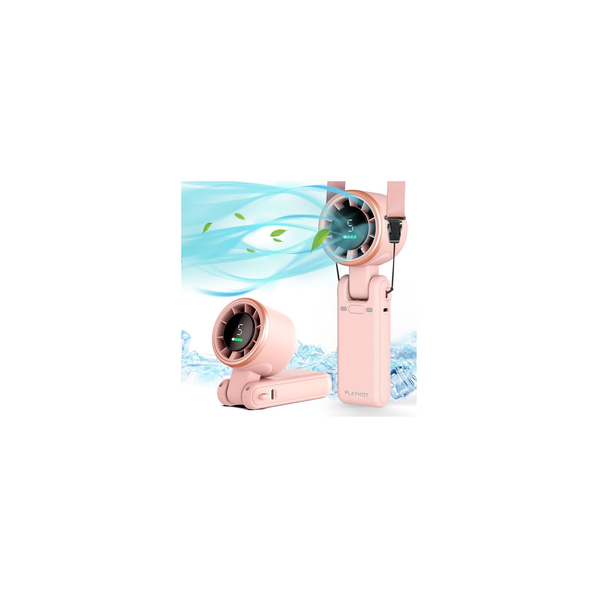 Ventilateur Turbine Pliable Portable Avec 5 Vitesses, Chargement Usb Et Cordon (rose)