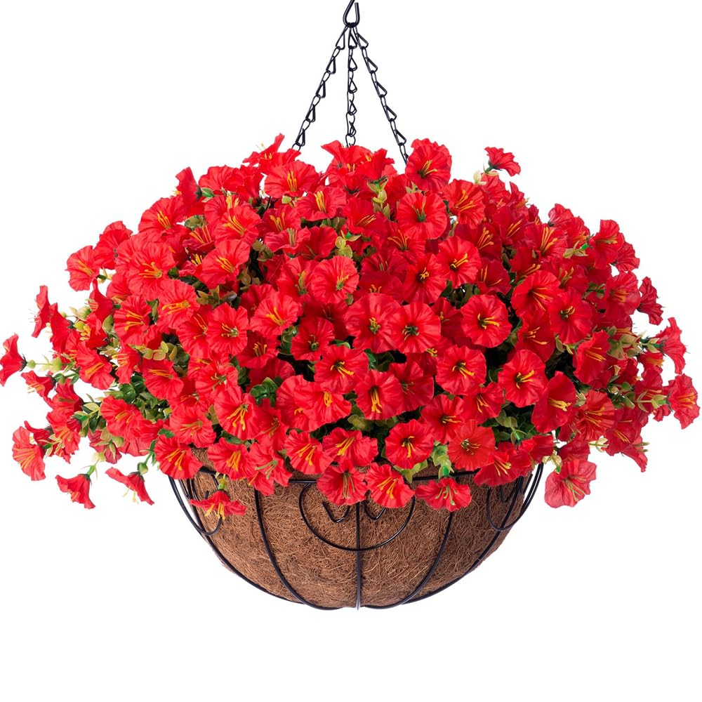Uv-beständiger Hängekorb Mit Künstlichen Blumen, 50 X 50 X 52 Cm, Rot, 12er-set